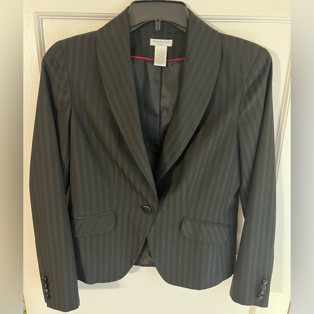 Worthington Stretch Black Blazer with Shadow Stripes
